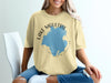 Yellow t-shirt with "Lake Moultrie South Carolina" graphic and blue lake shape.
