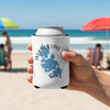 Can cooler with blue Webster Lake Massachusetts map and compass design.