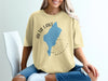 Yellow t-shirt with blue Alta Lake map graphic and compass design.