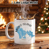 White mug with "Marco Island Florida" and map graphic, steaming coffee splashing.