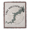 Woven blanket featuring Lake Wallenpaupack Pennsylvania map design and compass rose.