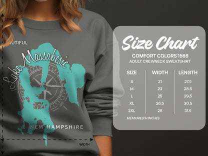 Size chart for Comfort Colors 1566 adult crewneck sweatshirt.