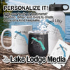 Mug, tumbler, water bottle, and sticker with Eklutna Lake graphic.