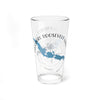 Clear glass pint glass with Theodore Roosevelt Lake map and compass design.