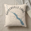 Saylorville Lake Iowa map on a cream pillow with compass rose design.