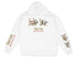 White hoodie with "Lake Life" design in wood letters and oars.