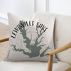 Pillow with Lewisville Lake, Texas map and compass design.