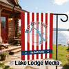 Personalized Deep Creek Lake Maryland garden flag with red and white stripes.