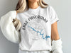 White t-shirt with "Lake Panorama Iowa" text and compass design.