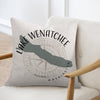 Pillow with Lake Wenatchee Washington map and compass design.