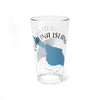 Clear glass pint glass with blue Catalina Island map and text.