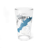Clear glass pint glass with blue Lake Marble Falls map and "Texas" text.