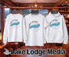 White t-shirt, sweatshirt, and hoodie featuring Lake Ontario map and compass design.
