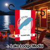 Customizable garden flag with Lake Louise map and "The Smith Family" text.