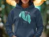 Dark blue hooded sweatshirt with a teal Lake Almanor, California graphic.