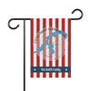 Red and white striped garden flag with Little Saint Germain Lake map and "The Smith Family" text.
