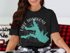 Black t-shirt with Lake Tawakoni map graphic and compass design.