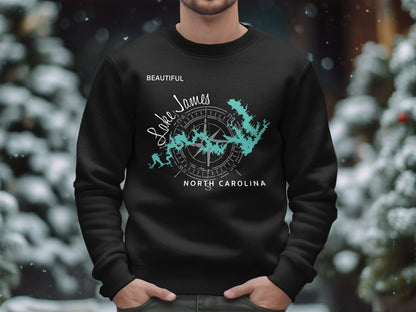 Lake James North Carolina Map Design T-Shirt or Sweatshirt