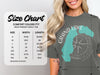 Comfort Colors 1717 heavyweight adult tee size chart with width and length measurements in inches.