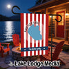 Garden flag with red and white stripes, Hauser Lake map, and "The Smith Family".