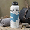 White water bottle with blue map design and "ARROWHAY CALI" text.