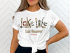 White t-shirt with "Lake Life" text made of nautical items and "Lake Granbury Texas" below.