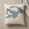Pillow with Lake Arrowhead map design and "California" text.