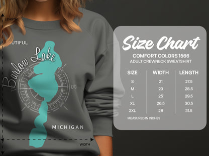 Crewneck sweatshirt size chart for Comfort Colors 1566, with measurements in inches.