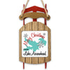Christmas ornament shaped like a red sled with "Merry Christmas From Lake Arrowhead" text.
