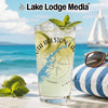 Glass with South Holston Lake design on beach background.