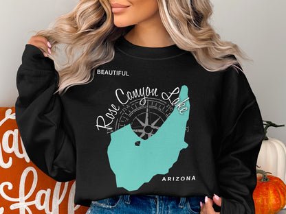 Black sweatshirt with "Rose Canyon Lake ARIZONA" and compass design.