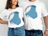 White t-shirts with blue Emerald Lake map design, stating "Emerald Lake Canada."