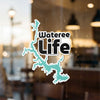 "Wateree Life" sticker featuring a teal lake shape and text.