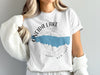 White t-shirt with "Oneida Lake New York" text and a blue lake outline over compass.