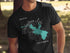 Black t-shirt with a compass and map design for Whiskeystown Lake, California.
