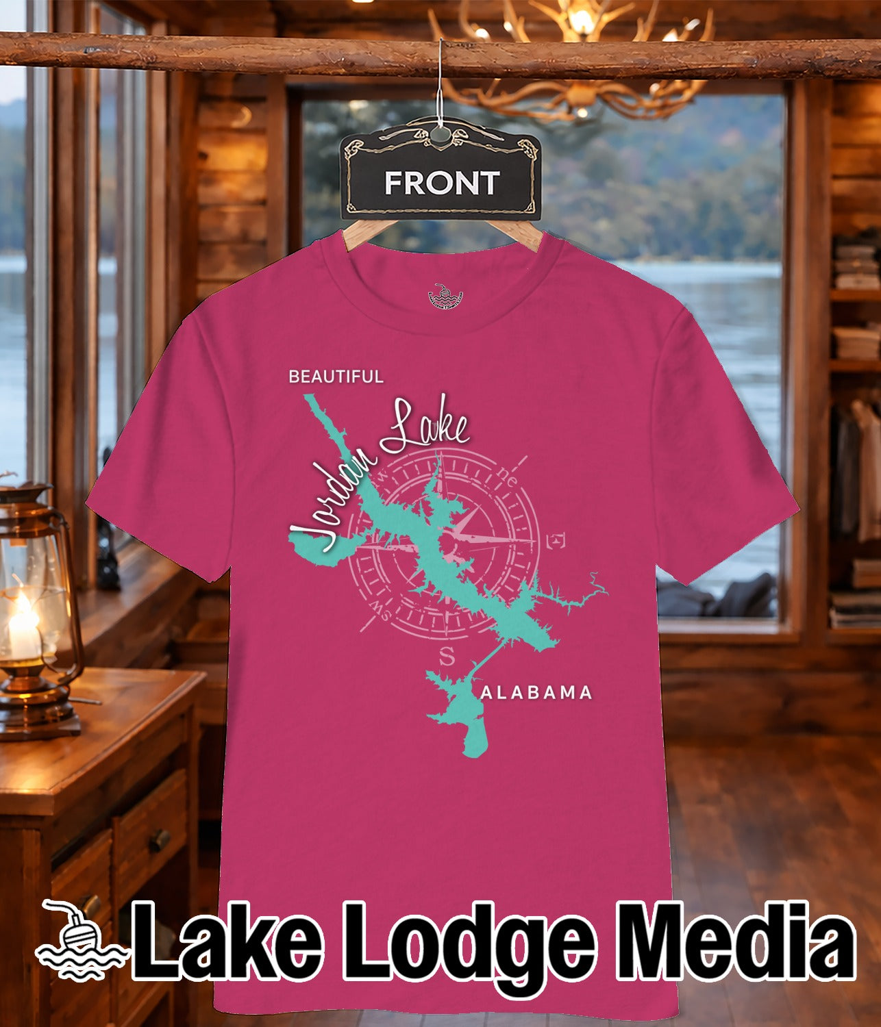 Pink t-shirt with "Jordan Lake" map and "Alabama" text.