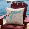 Baker Lake Washington map and compass design on a cream pillow.