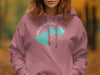 Rose pink hoodie with Merrymeeting Lake New Hampshire graphic and compass design.