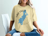 T-shirt with Lake Onota, Massachusetts map and compass design.