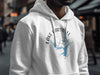 White hoodie with "