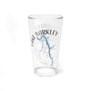 Glass with Lake Barkley map design and compass rose graphic.