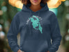 Dark blue hoodie with a teal map of Lake Kissimmee, Florida graphic.