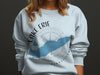 Light blue crewneck sweatshirt with Lake Erie and Pennsylvania map graphic.