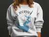 White sweatshirt with blue Lake Jocassee map and compass graphic.