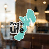 Turquoise map outline sticker with black "Eagle Life" text and copyright at bottom.