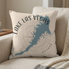 Pillow with blue Lake Las Vegas map and compass rose graphic.