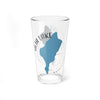 Clear glass pint glass with Alta Lake map and compass design.