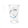 Clear glass pint glass with Apache Lake design and compass rose.