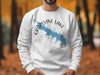 Grapevine Lake Texas graphic on a white sweatshirt with compass rose detail.