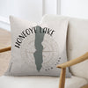 Pillow with Honeoye Lake map and compass design, reads "Honeoye Lake New York".